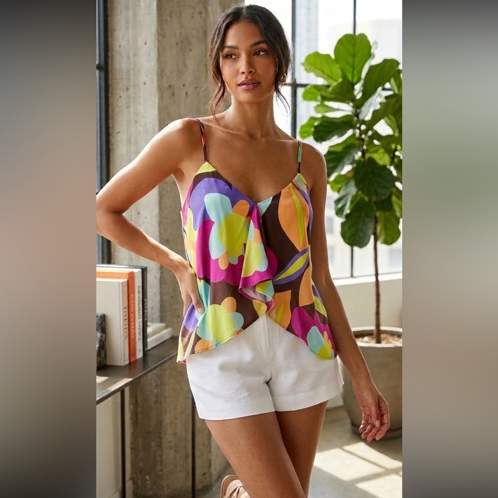 Vintage Y2K Ideology Silk Chiffon Sexy Crop Top Butterfly Cut Draped Ruffle Sz S